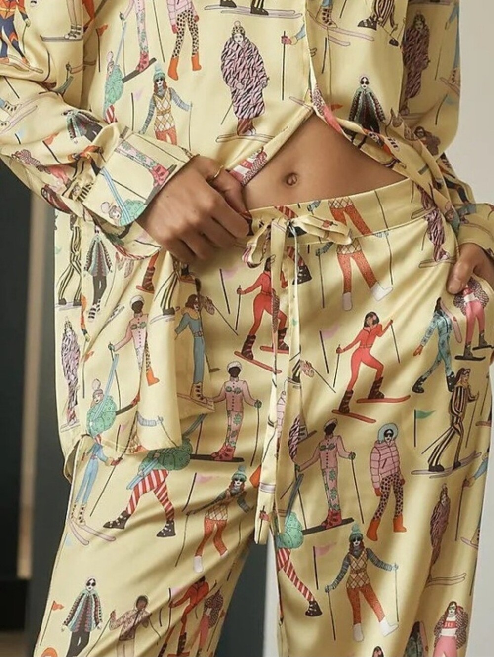 Silky Pajama Set Anthro Ski Print